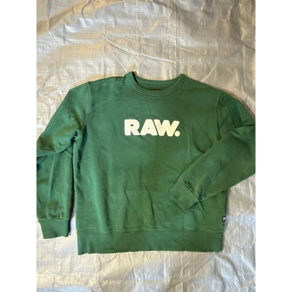G-Star RAW Mens Size M Green Crewneck Sweatshirt Towel Patch RAW Pullover